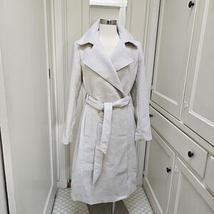New! H&M Sz S Women's Classic Cream Long Tie Belt Wrap Coat NWT